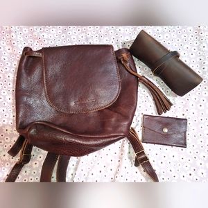 Portland Leather Goods bucket backpack and accessories bundle